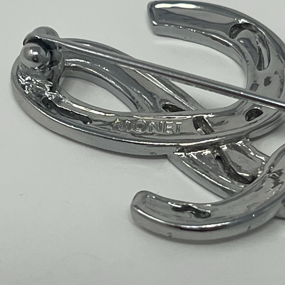 Vintage Monet Silver Tone Rhinestone Swirl Monogram Letter "L" - Picture 5 of 5